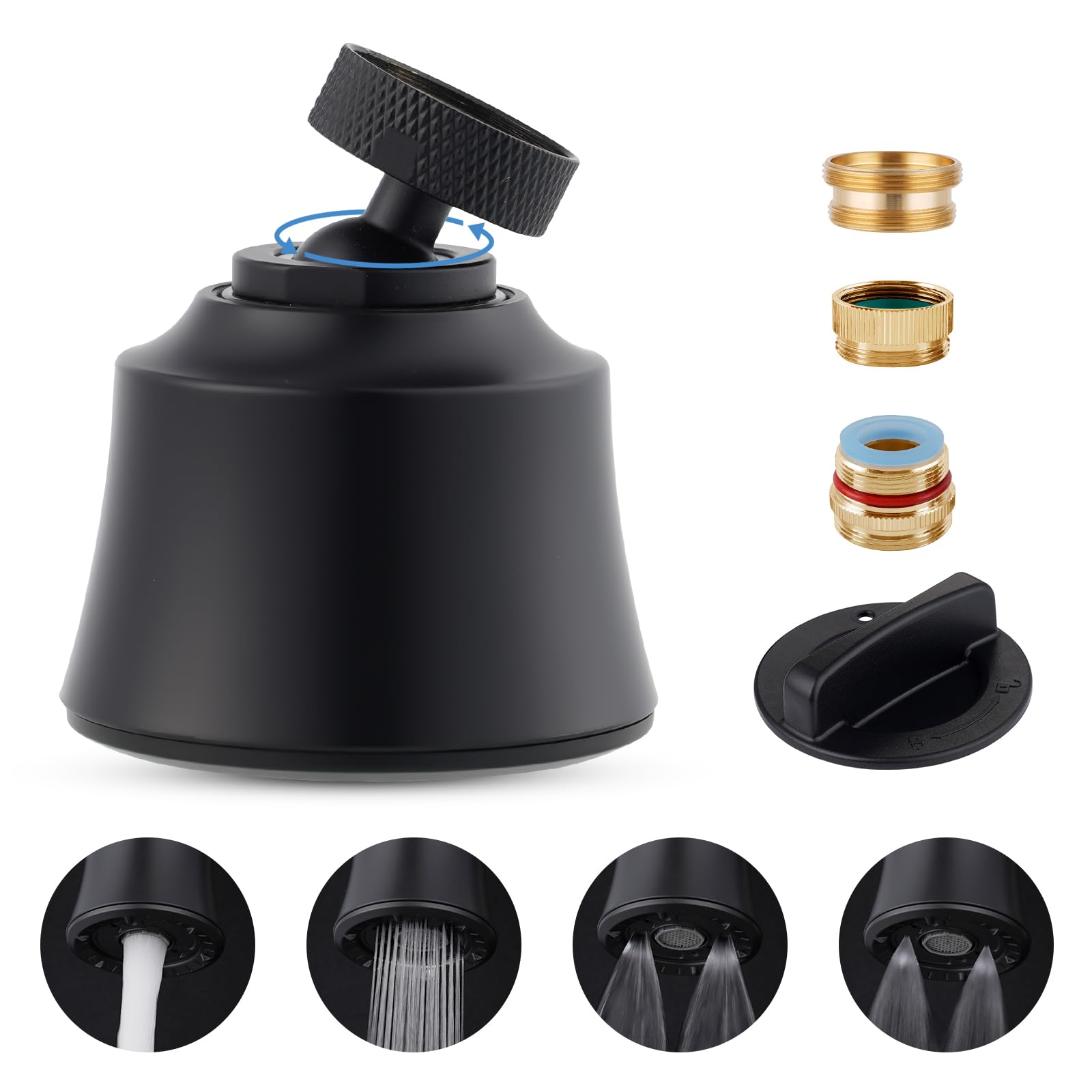 Rociador de grifo negro mate con adaptador macho y rosca hembra 55/64-27UNS