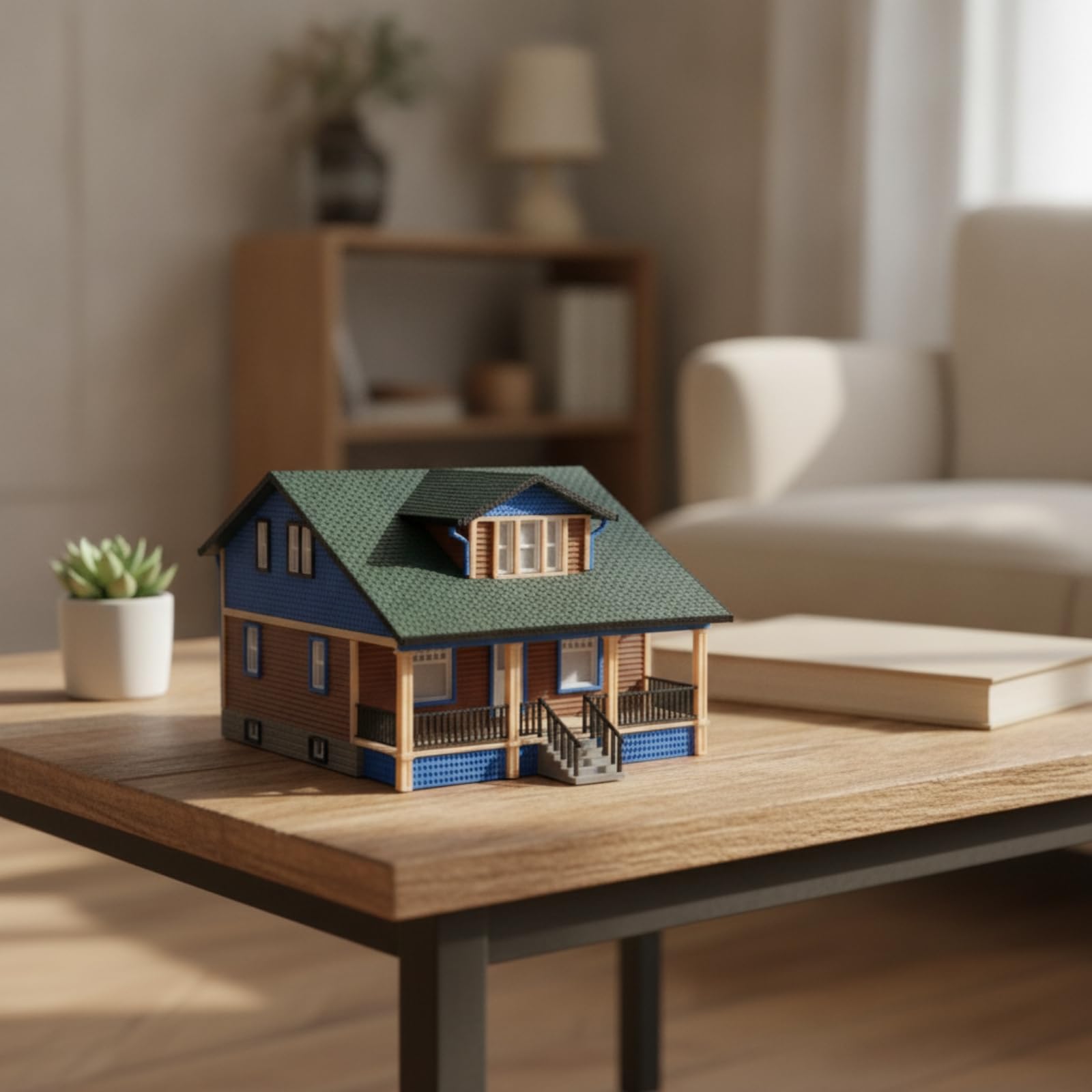 Miniatur Villa Modell Haus Gebäude Architekturmodell Sammelfigur mit Detail Dach Fassade aus PETG für Sammler Diorama Straßenlayout Regal Deko, Fertiges Modell Elf Villa Ohne Beleuchtung