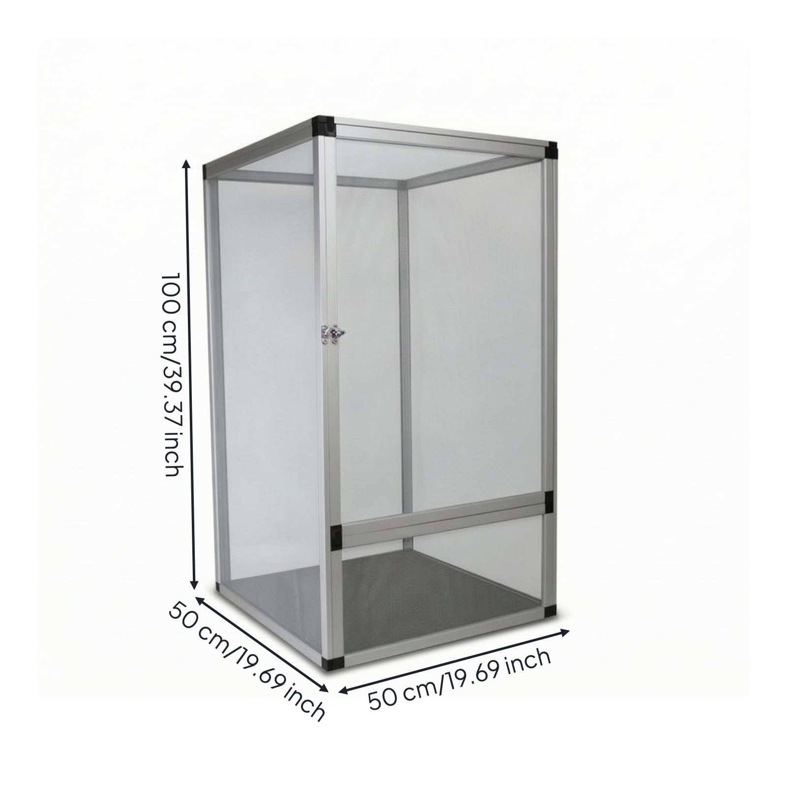 Terrario Malla Ventilado Terrario con Aluminio Transpirable Reptilario para Reptiles Escaladores, Geckos Arborícolas, Array, Plateado, Puerta De Malla Plateada 50 50 100cm