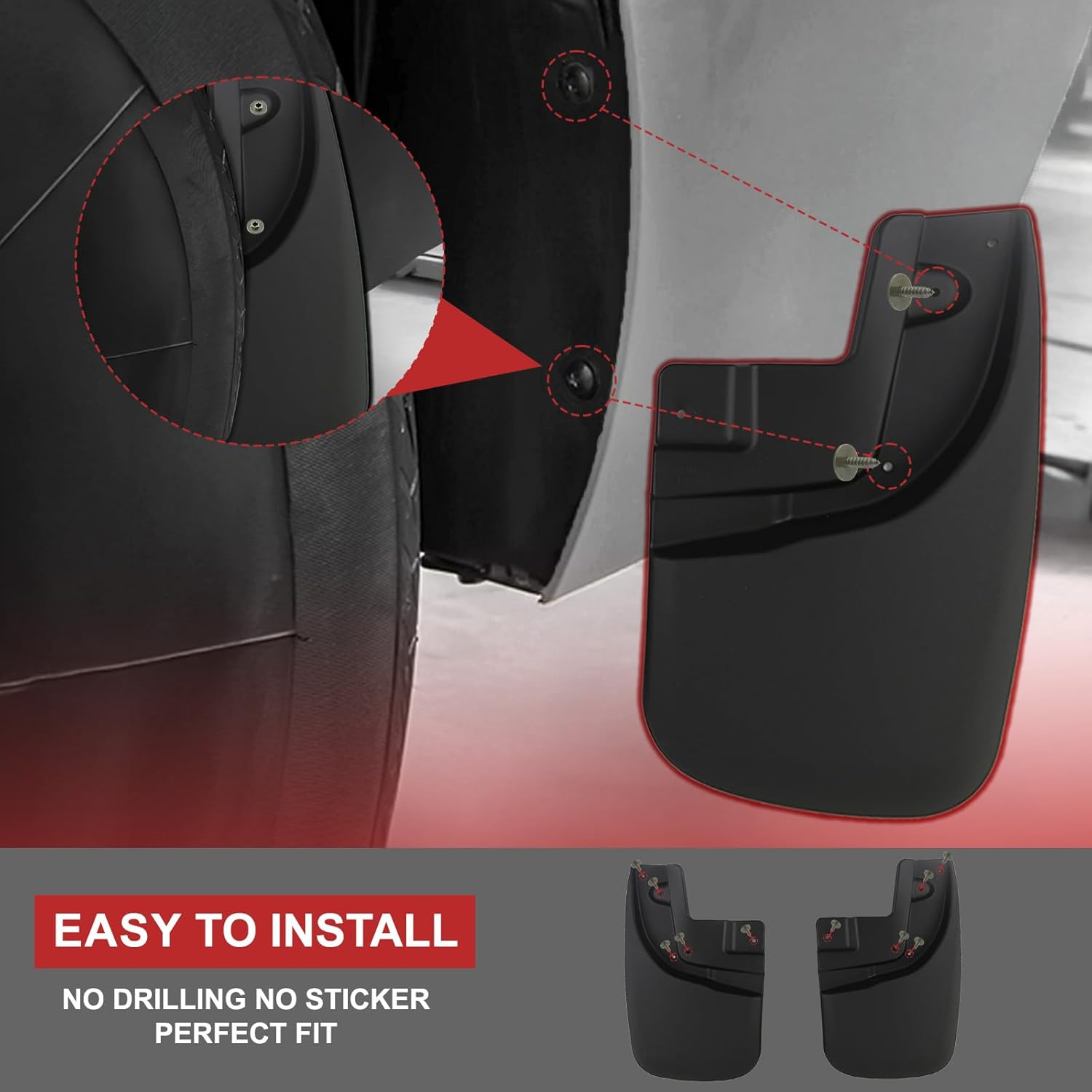 MotorbyMotor Mud Flaps Splash Guard for 2007-2013 Chevy Silverado 1500, 2007-2014 Chevy Silverado 2500 HD 3500 HD Off-Road Mud Guards, Front and Rear No Drilling Mudguards Mudflaps Fenders w/Hardware