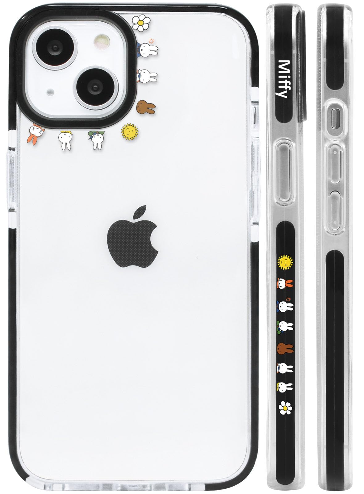対応 iPhone17 Pro 用 ケース ミッフィー スマホケース 対応 アイフォン17 カバー 侧面设计 かわいい TPU レンズ保護 ワイヤレス充電対応 指紋防止 黒枠の透明ケース かわいい サイドデザイン