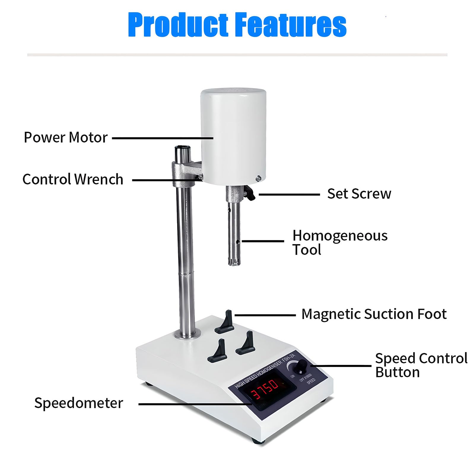 Emulsionante De Dispersión De Laboratorio, Homogeneizador De Alta Velocidad Con 2 Cabezas, Pantalla Digital, Velocidad Ajustable 8000-22000 Rpm, Para Emulsificación De Dispersión De Laboratorio