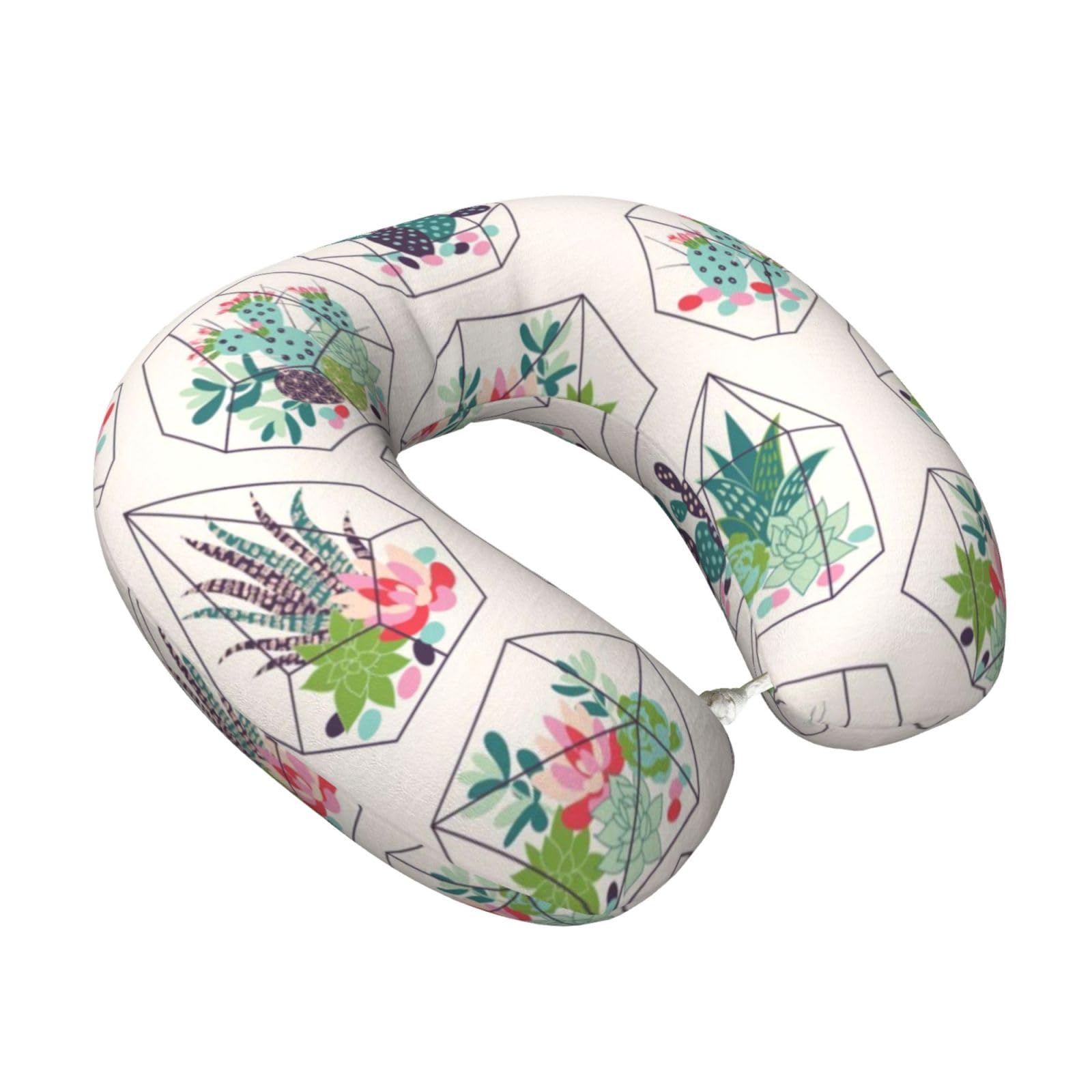 LKYMOH Succulents Cactuses Tropical Plant, Travel Neck Pillow U-Shaped Memory Neck Support Soft Comfortable With Washable Cover For Airplane Car Traveling and Office