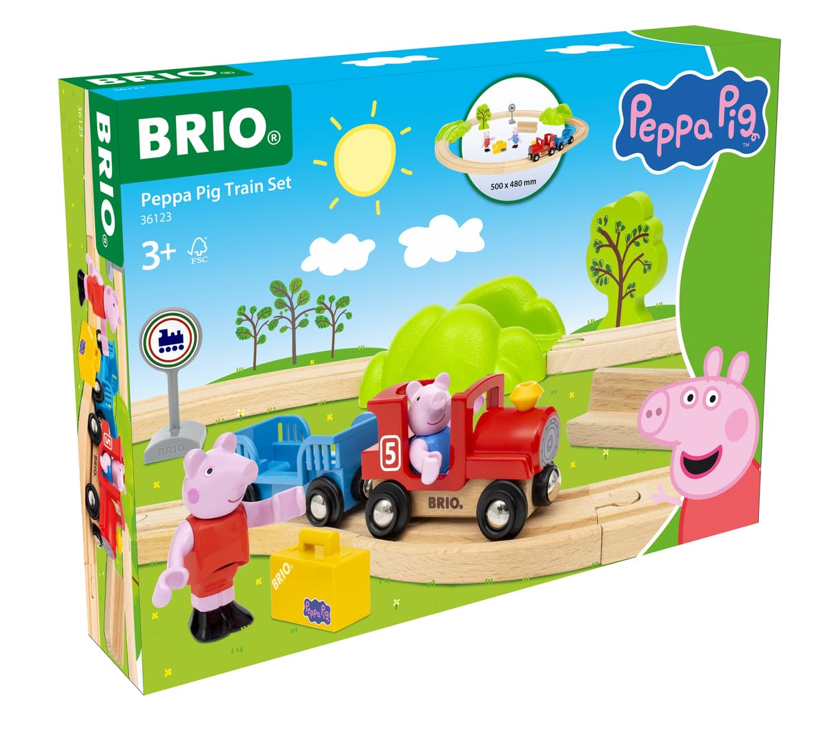 BRIO World - 36123 - Circuit Peppa Pig - Coffret Complet de 18 pièces avec Figurines Peppa Pig et George - Circuit de Train en Bois - Jouet Mixte à partir de 3 Ans