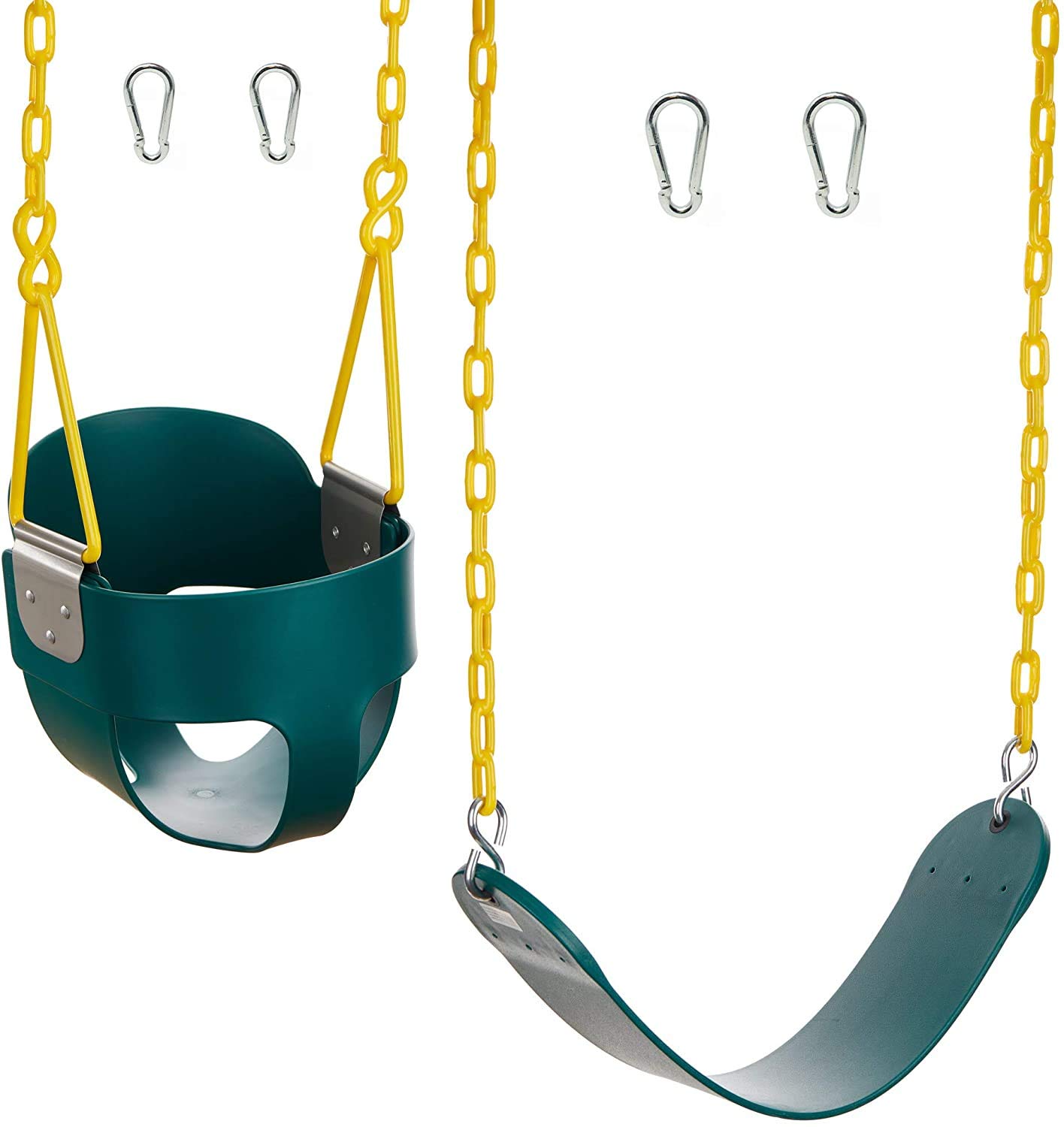 E EVERKINGHigh Back Full Bucket Toddler Swing and Heavy Duty Swing Seat with Coated Swing Chains Combo Pack - - Swing Set Accessories (1-Green)
