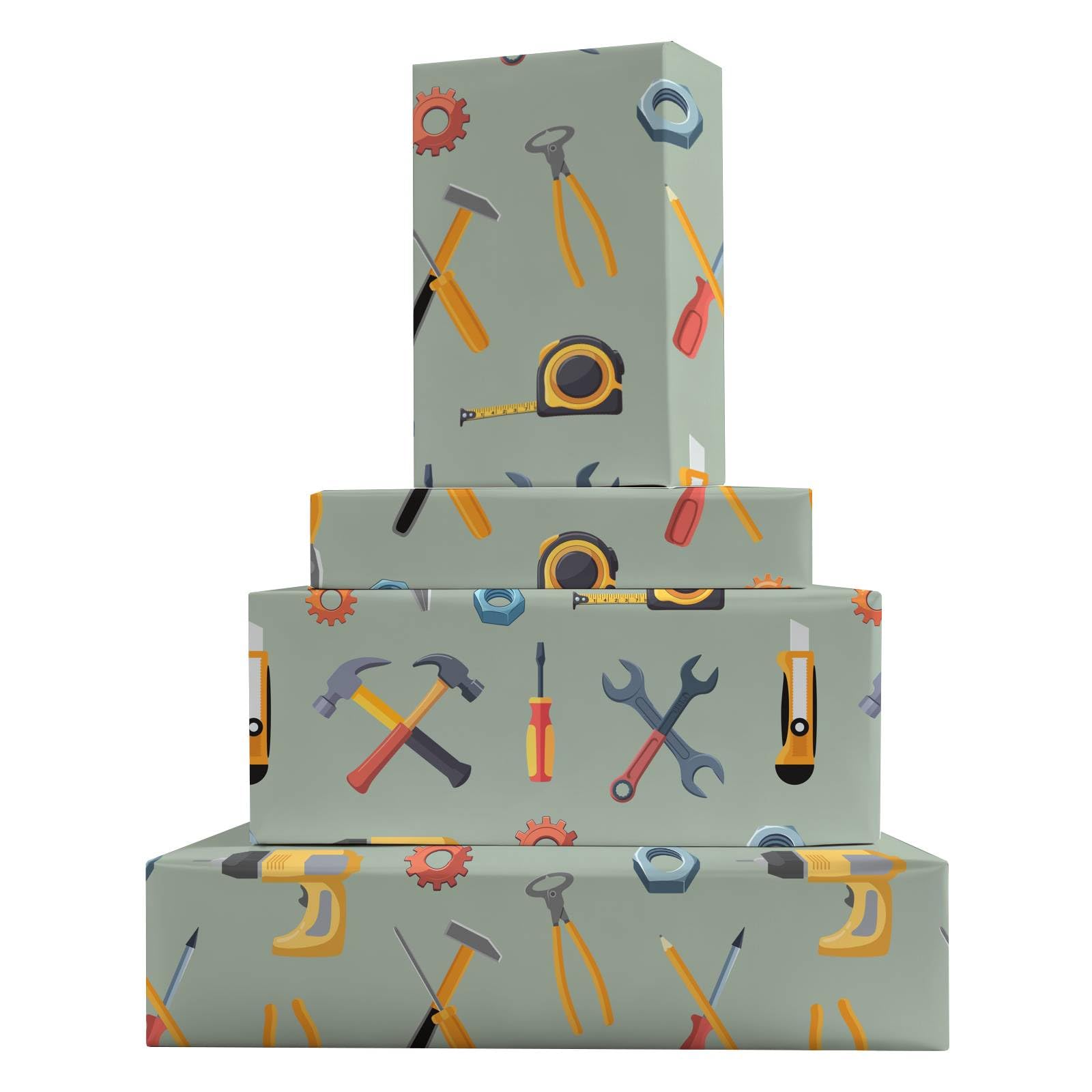 GleeWrap Mens & Boys Wrapping Paper - 4 Sheets (50x70cm) Thick Colorful Tool Gift Wrap for Dad, Builder, Kids Birthday & Father's Day