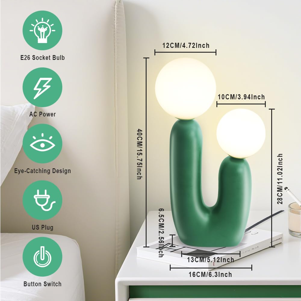 Lampe de chevet, lampe cactus moderne, lampe de table en résine, dimmable, adaptée au salon, à la chambre à coucher, à la table de chevet (Vert) (Vert)