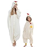 Unisex One Piece Animal Adult White Chicken Onesie, Animal Pajamas Halloween Cosplay Costume for Women and Mens