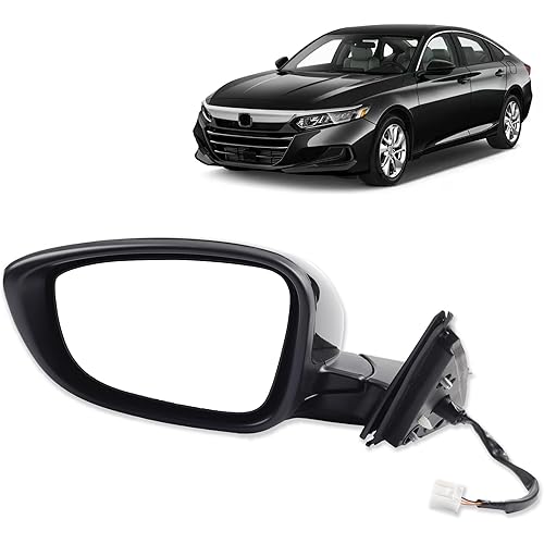 Dasbecan Left Driver Side Door Mirror Compatible with Honda Accord LX Sport 1.5T 2018-2022 Power |Non-Heated|Paint to Match Repalces# HO1320328,76258-TVA-A02 (3Pins-Black)