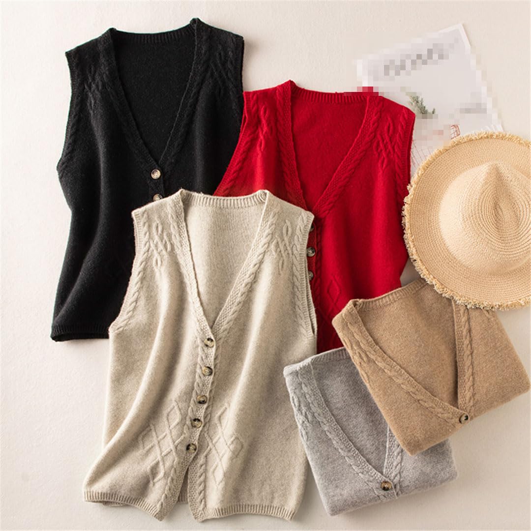 Alloaone Gilet Cardigan in Lana da Donna Lavorato A Maglia con Scollo A V Senza Maniche