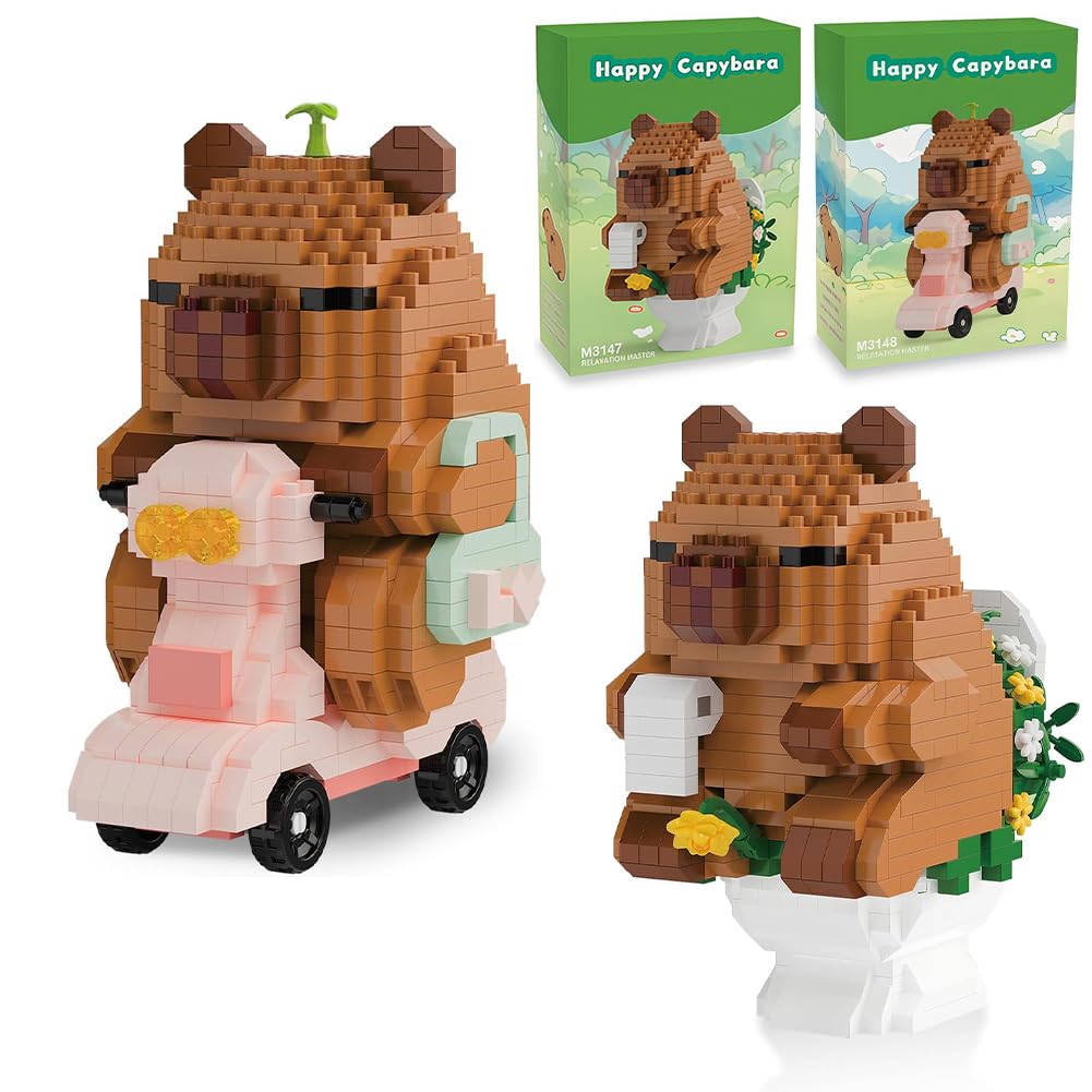 Capybara Building Blocks Set, 2PCS DIY Blocks 3D Puzzle Brick Toys Mini Animal Buildings Block Set 3D Building Figures Ornaments Micro Construction Buildings Bricks Gifts for Festival, Birthday