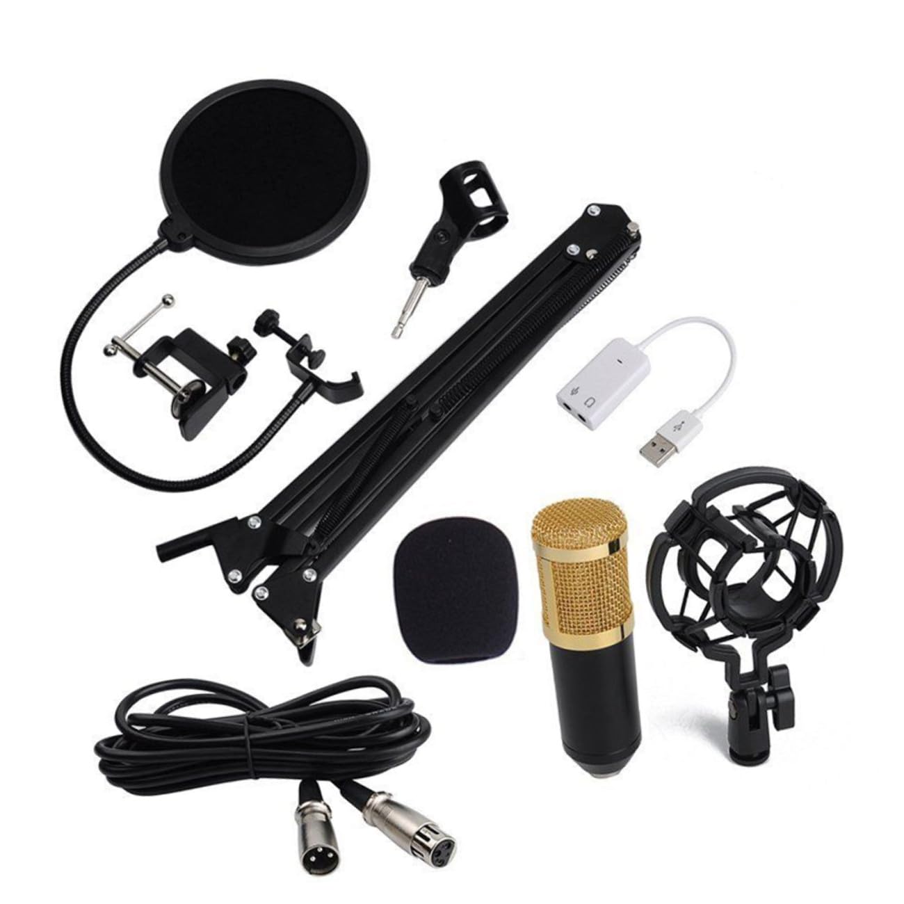 ifundom Kit de Micrófono Condensador y Filtro Antipop Bm-800 Negro con Soporte Metálico Alta Sensibilidad y Reducción de Ruido para Estudios de Grabación y Radiodifusión