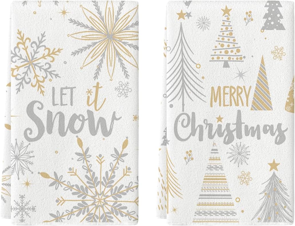 Artoid Mode Snowflake Let It Snow Xmas Trees Merry Christmas Kitchen Towels Dish Towels, 18×26 Inch Daily Seasonal Winter Decoration Hand Towels Set of 2 Artoid Mode Snowflake Let It Snow Xmas Trees Merry Christmas Kitchen Towels Dish Towels, 18×26 Inch Daily Seasonal Winter Decoration Hand Towels Set of 2