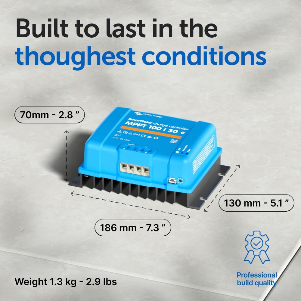 Victron Energy SmartSolar MPPT Solar Charge Controller (Bluetooth) - Charge Controllers for Solar Panels - 100V, 30 amp, 12/24-Volt