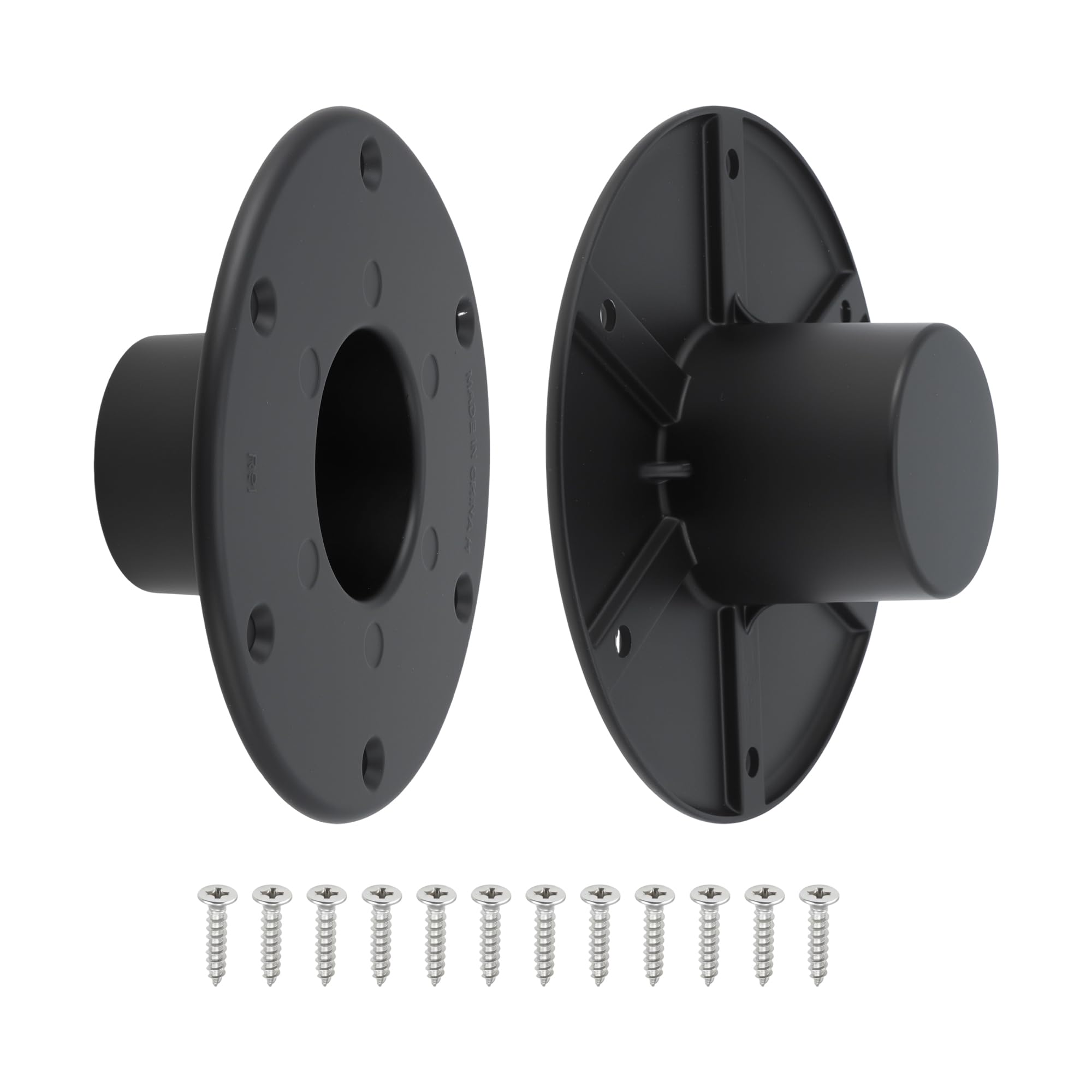 TUCKBOLD 2 Pack RV Table Base Flush Mount Aluminum Camper Table Leg Base Mounting W/6 Mounting Holes Floor Mounting Base Trailer Pedestal Table Base Flange W/Mounting Screws Black