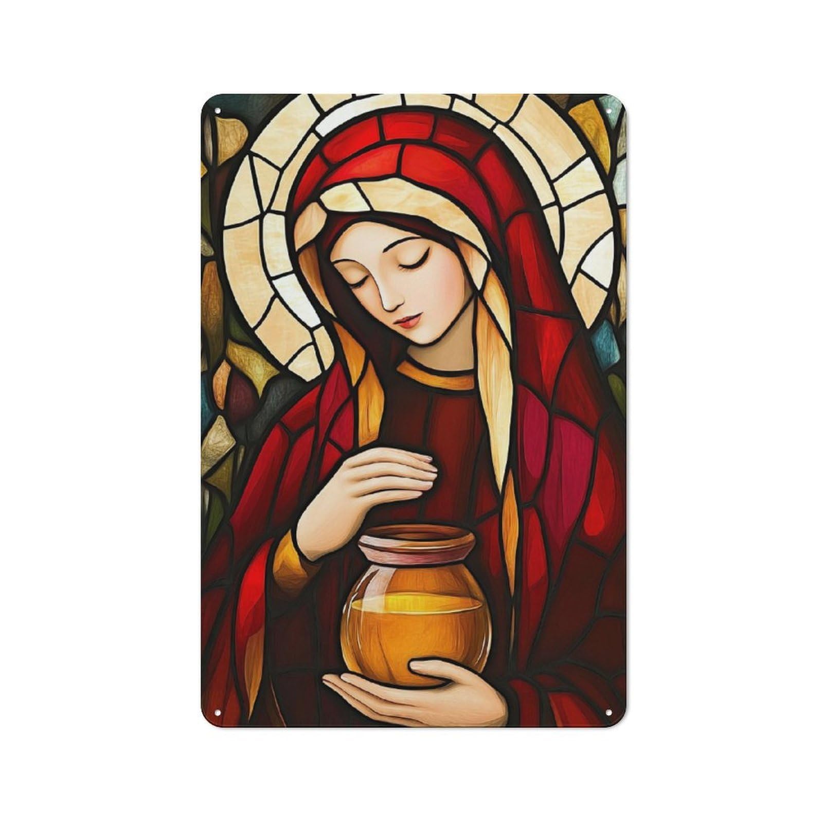 Junmoney Mary Magdalene Stained Glass Tin Wall Plaque 30X20cm With For Guest Room Or Hallway, For Hallway Wall Decor Fans