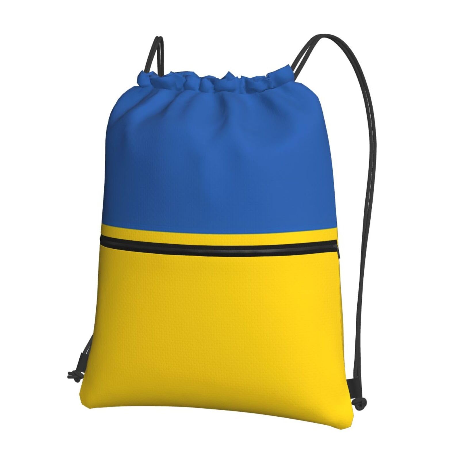 Jxwcher Unisex Black Drawstring Backpack With Zip Pockets, Flag Of Ukraine Print String Bag Lightweight Gym Sack, Hiking, Yoga