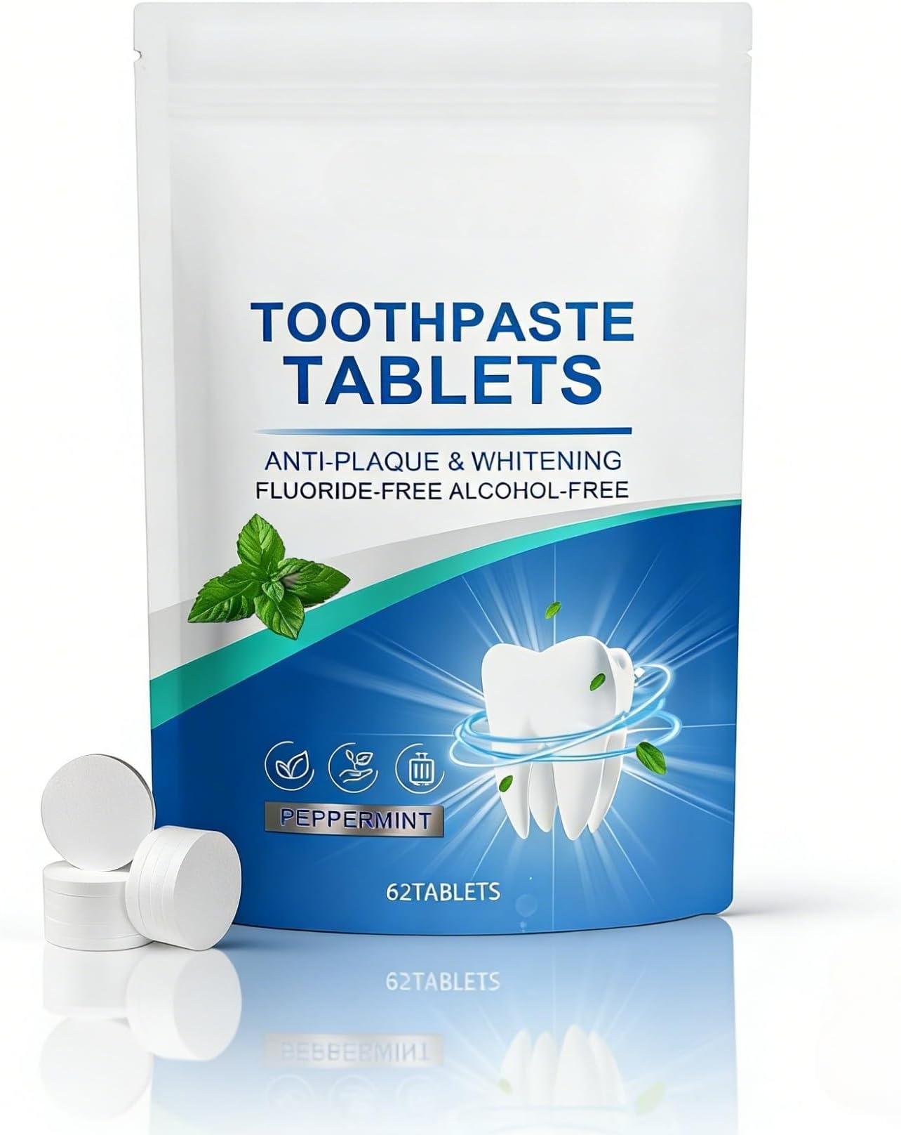 Mint Fresh Toothpaste Tablets, Removes Yellow Stains, Brightens Teeth, Fast Foaming, Portable for Daily & Travel(4pcs)