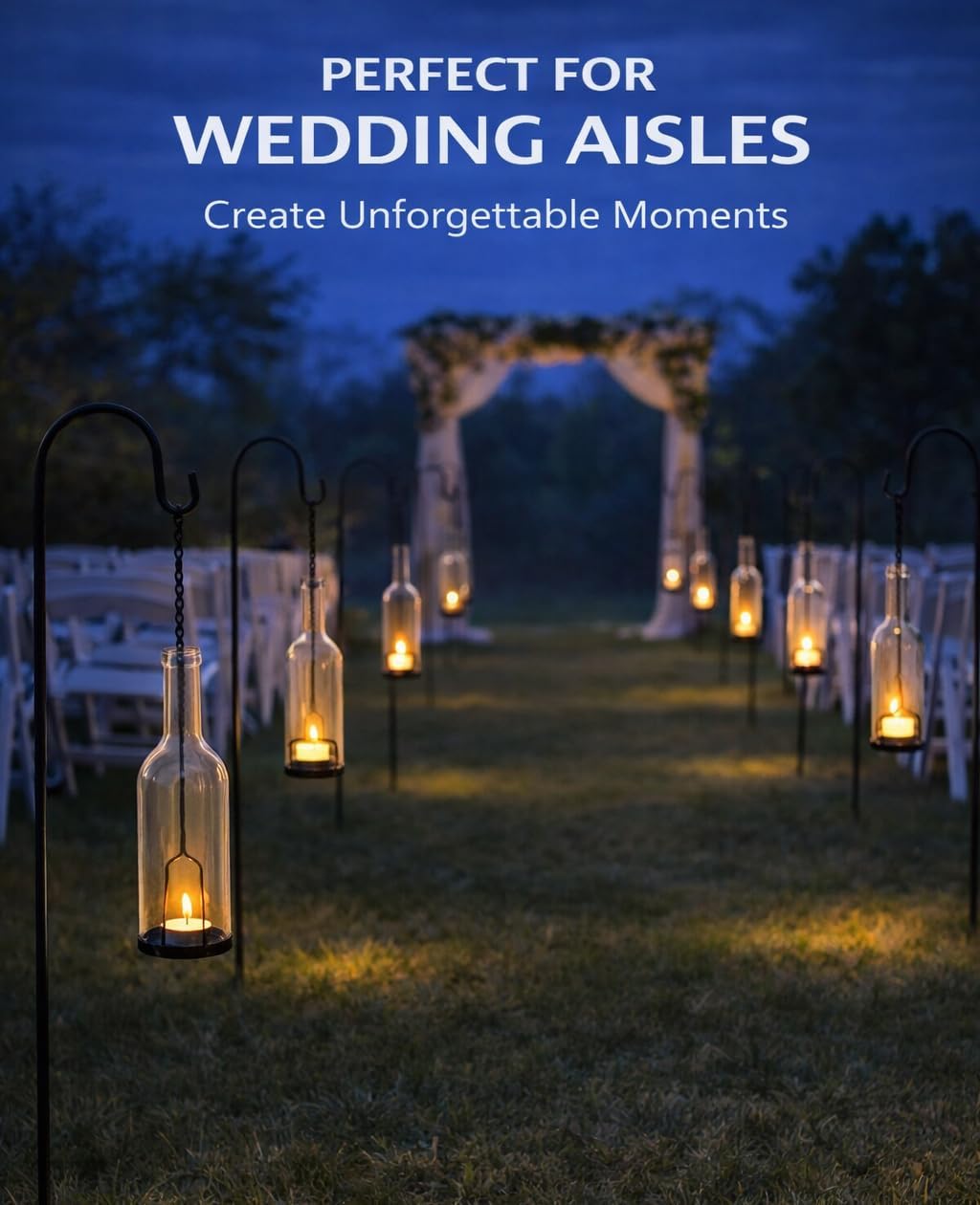 AceList 12 Pack Wrought Iron Hanging Candle Holder for Cut Glass Bottles, Fits 3.0" Diameter Bottlenecks, DIY Wine Bottle Lantern Kit for Garden, Patio, Wedding, Outdoor Decor