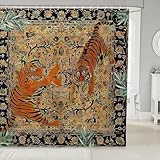 Erosebridal Tiger Shower Curtain 72' Wx72 L Boho Vintage Bathroom Curtains for Adults Men Women Southwestern Woodland Retro Wildlife Bath Curtain Bohemian Flowers Camel Bathroom Accessories