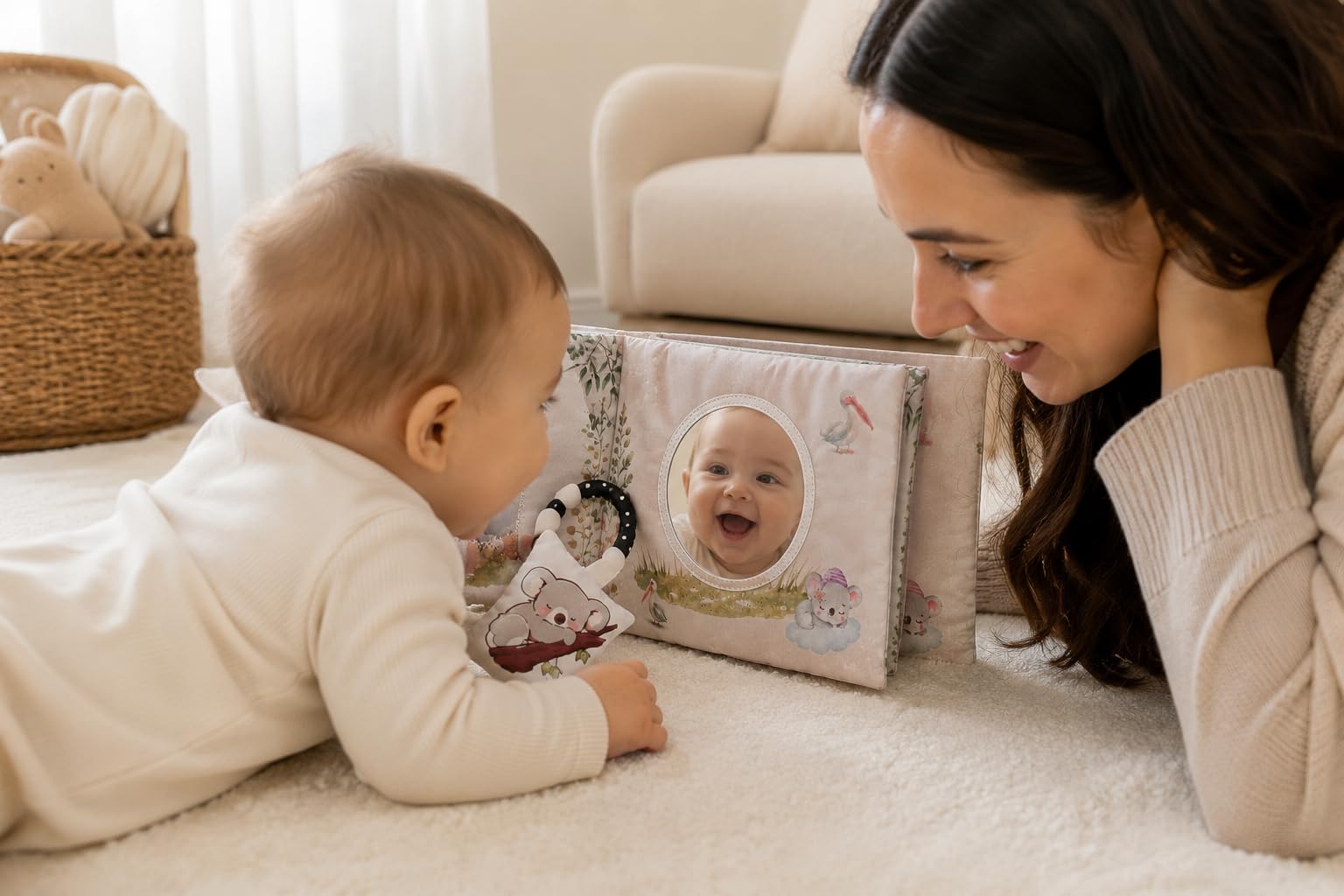 Cadeau de Naissance Bébé – Livre de Naissance Premium avec Album Tissu Sensoriel & Kit Empreintes | Coffret Souvenirs Bébé Fille et Garçon (0-5 ans)