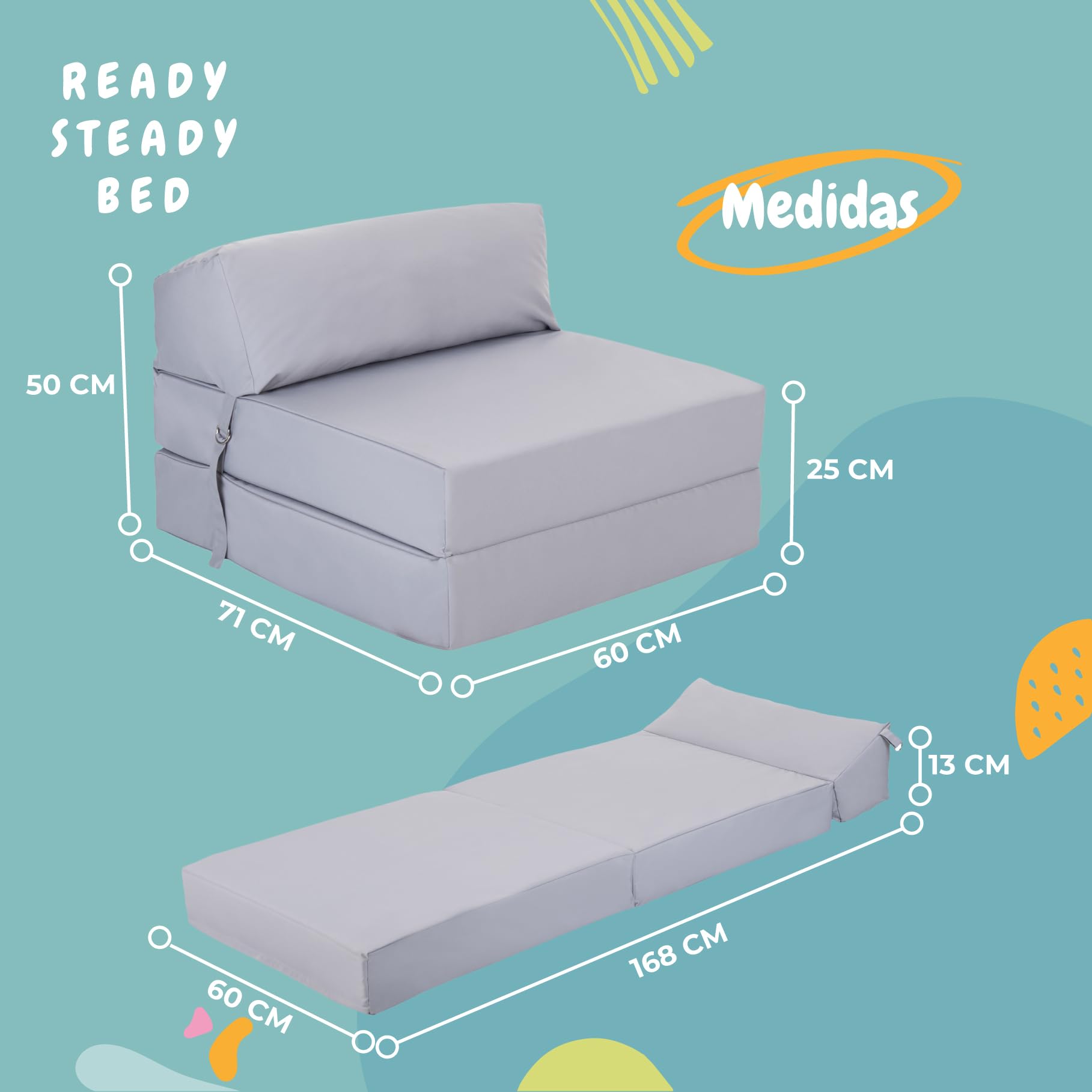Ready Steady Bed Cómoda Silla Plegable en Z | Sofá Cama Futón Ligero | Cubierta Suave y Resistente al Agua | Colchón Individual de diseño ergonómico Zbed (Silver)