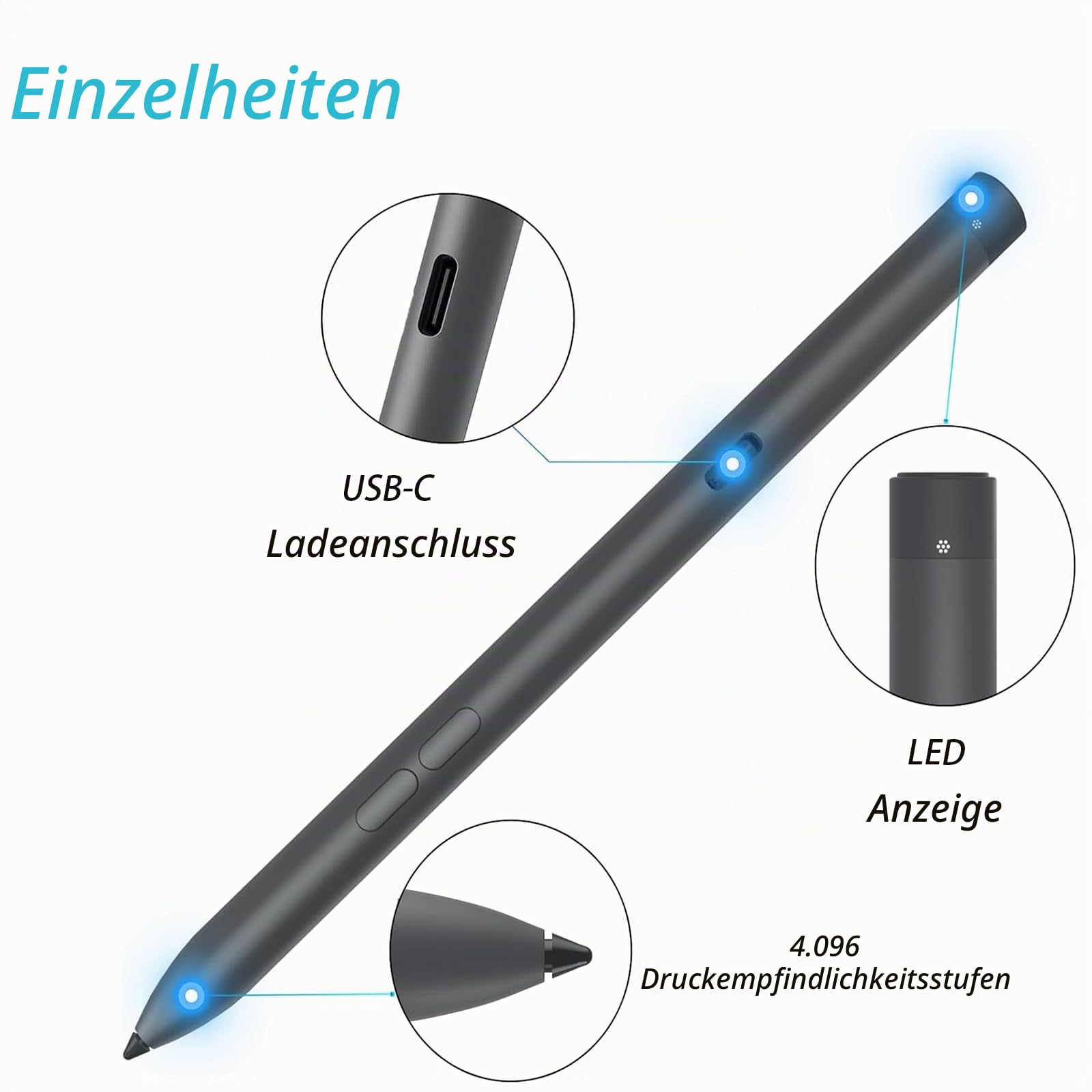 activ Pen PN7522W für Dell 2-in-1-Laptop, Latitude 3340 5310 7210, für Inspiron 7420 7425, XPS (Schwarz), Active Stylus