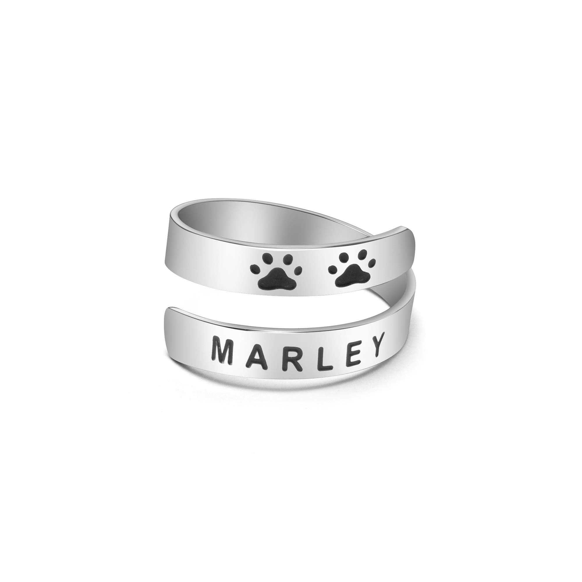 YiyangYiyang Custom Dog Name Ring Stainless Steel Paw Print Adjustable Rings Dainty Dog Memorial Sympathy Gifts for Women Men Girls Her Pet Dog Cat Lover Pet Jewelry Christmas Halloween Gifts for Friends