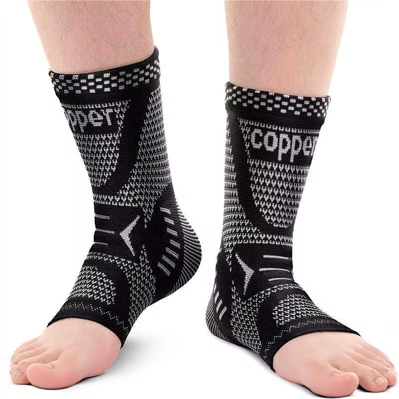 Image of INDEEMAX Copper Ankle Brace Ankle Compression Sleeve Support Ankle Brace for Women & Men, Achilles Tendonitis Brace, Plantar Fasciitis, Sports, Silver Black, XL