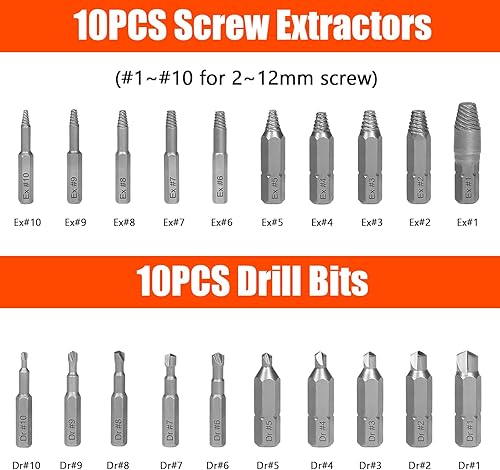 Miniatura 4 de Kit extractor de pernos de 41 piezas y juego de extractor de tornillos pequeños, herramienta extractor de pernos Ez Out con 5 adaptadores