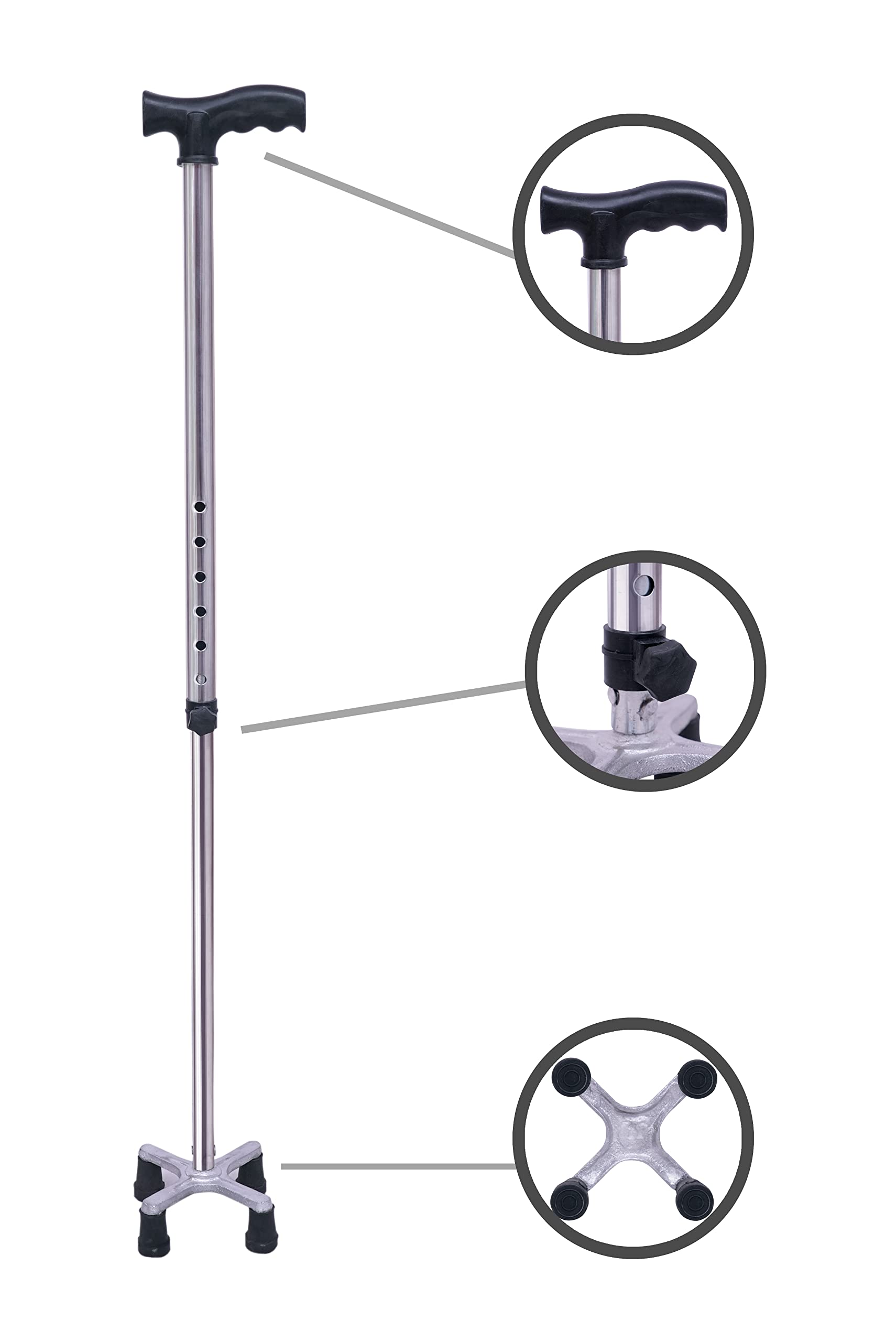 Accurate HealthCareHeight Adjustable Stainless Steel Ring Base Walking Stick
