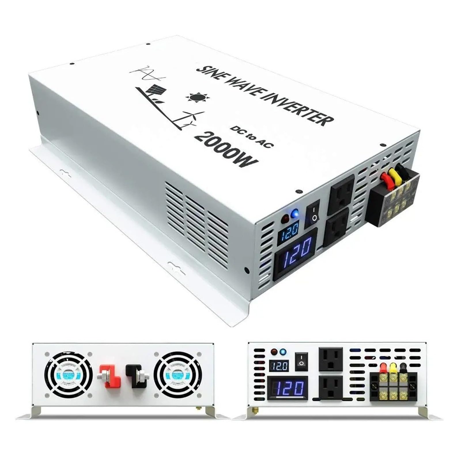 Convertidor Adaptador Convertidor Transformador Batería Eólica Panel Solar 12V/36V/48VDC 120V/240VAC Potencia Inversor Onda Sinusoidal para Pura 2KW 24V 220V inversor