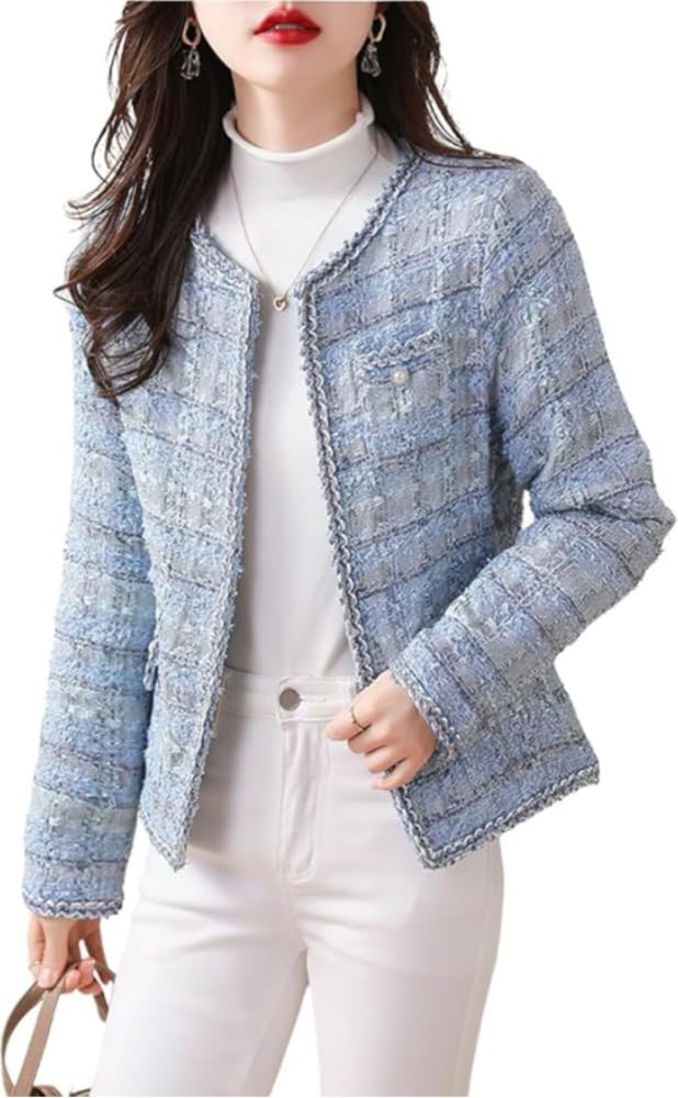 Blazer Donna Tweed Slim Fit – Maniche Lunghe, Aperto, In Poliestere Con Fili Argento, Per Ufficio E Tempo Libero