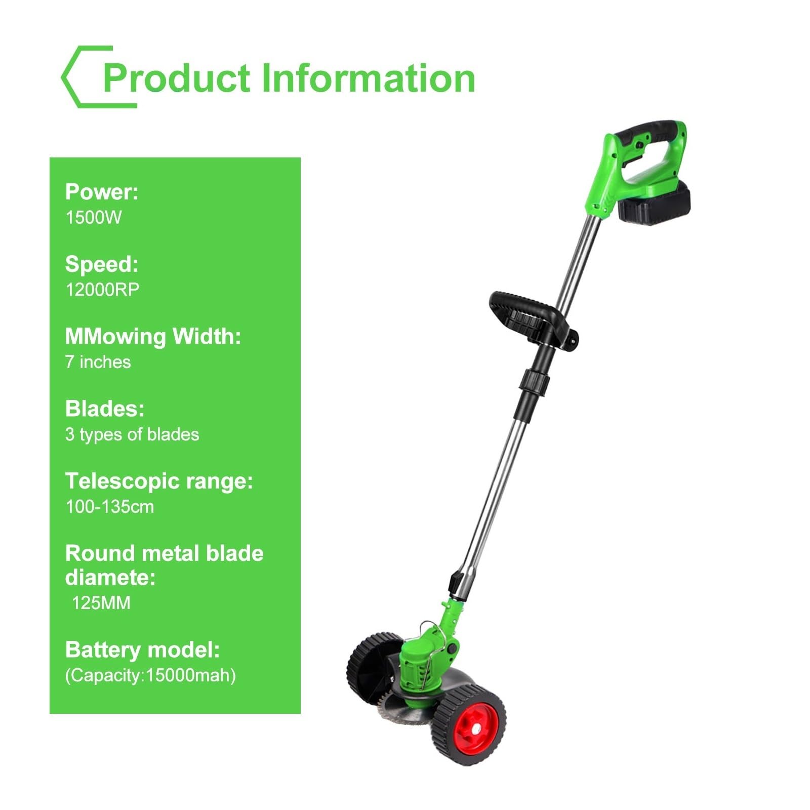 Cortadora De CéSped EléCtrica Cortadora De Césped Eléctrica Inalámbrica De 1500 W Y 12000 RPM, Ajustable, Plegable, De Mano, Herramienta De Jardín For Batería De 18-21 V. FáCil De Usar(Yellow 1 batter