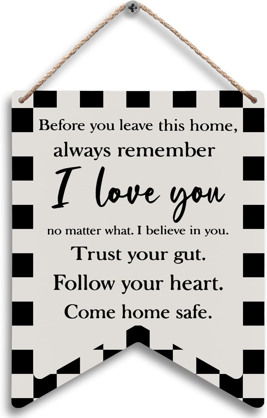 FUGWN Inspirational Before You Leave This Home Hanging Wooden Signs, Motivational Wall Decor Shaped Wood Plaque Hanging Decorations for Home Bedroom Entryway Hallway Door Decor