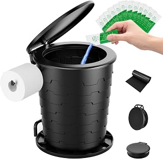 Camping Toilet,Height-adjustable Toilet, Portable Toilet for Camping/Car | Foldable Portable Potty with Toilet Bags, Poo Gel,and Paper Holder,for Camping,Outdoor, Hiking,Truck, RV, Beach