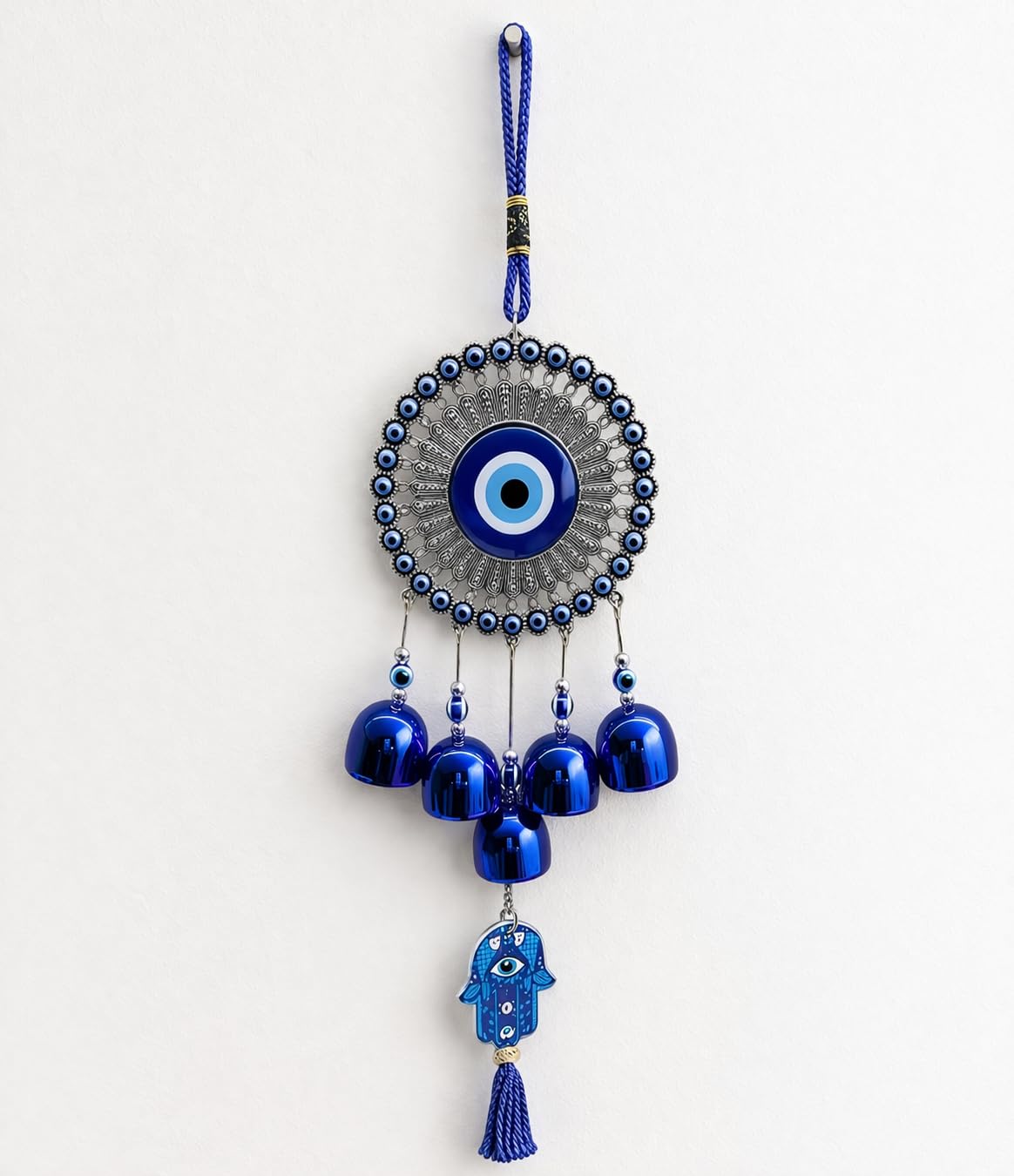 OWL & Eye Shaped Evil Eye Wind Chime with Hanging Chain Design & 5 Bells for Main Door & Balcony Hanging for Positivness & Melody Sound (OWL-Eye)-picture-31