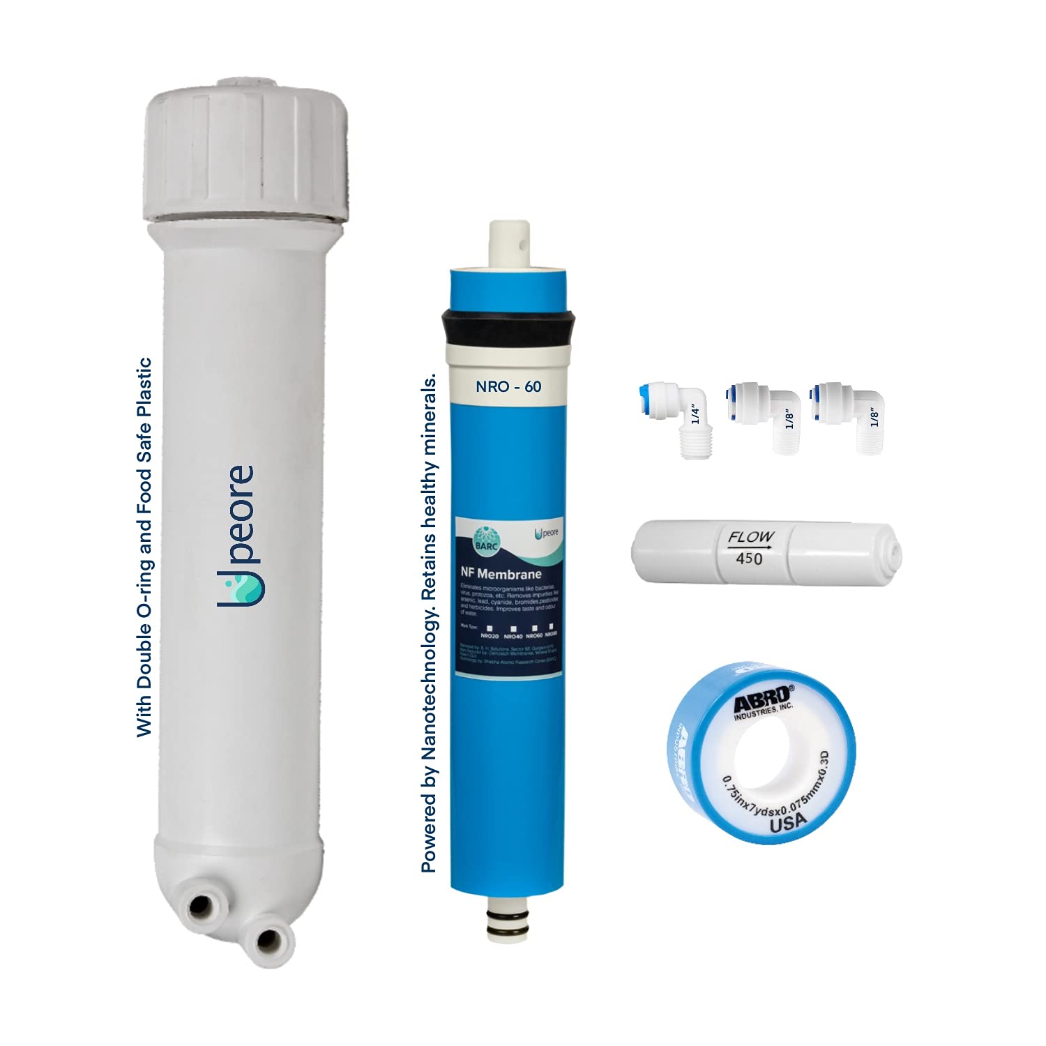 NF-60 Nanofiltration (NF) Membrane 100 GPD + Membrane Housing + Flow Restrictor (FR 450) + Elbow connectors | Reduces TDS by ~60% | for TDS - 300 to 600-picture-11