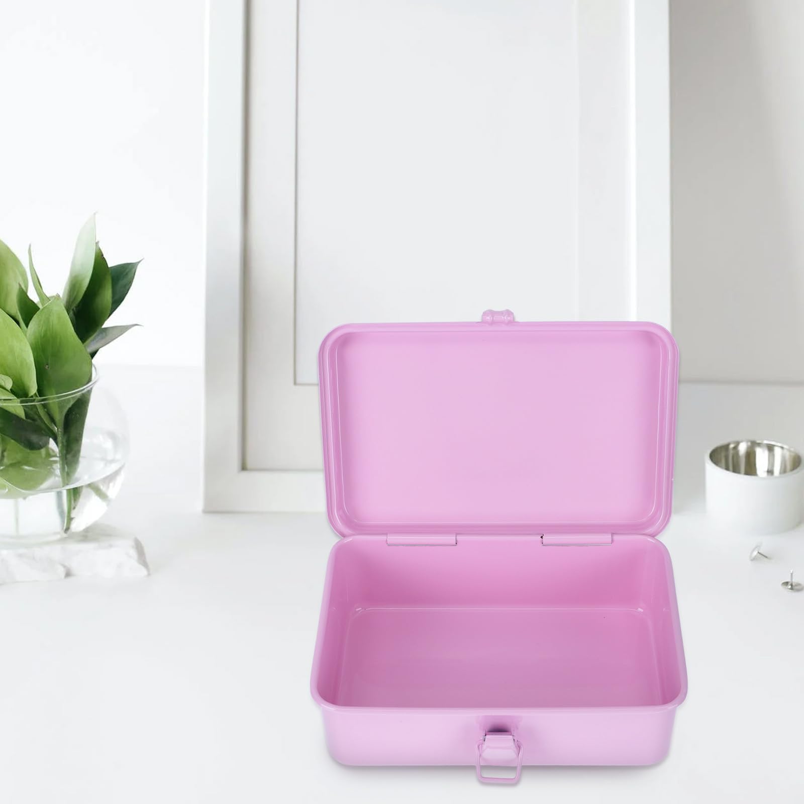TEHAUX Caja de Almacenamiento Resistente a Golpes y Caídas de Hierro Rosa para Escritorio Organizador Práctico para Papelería en Oficina o Hogar