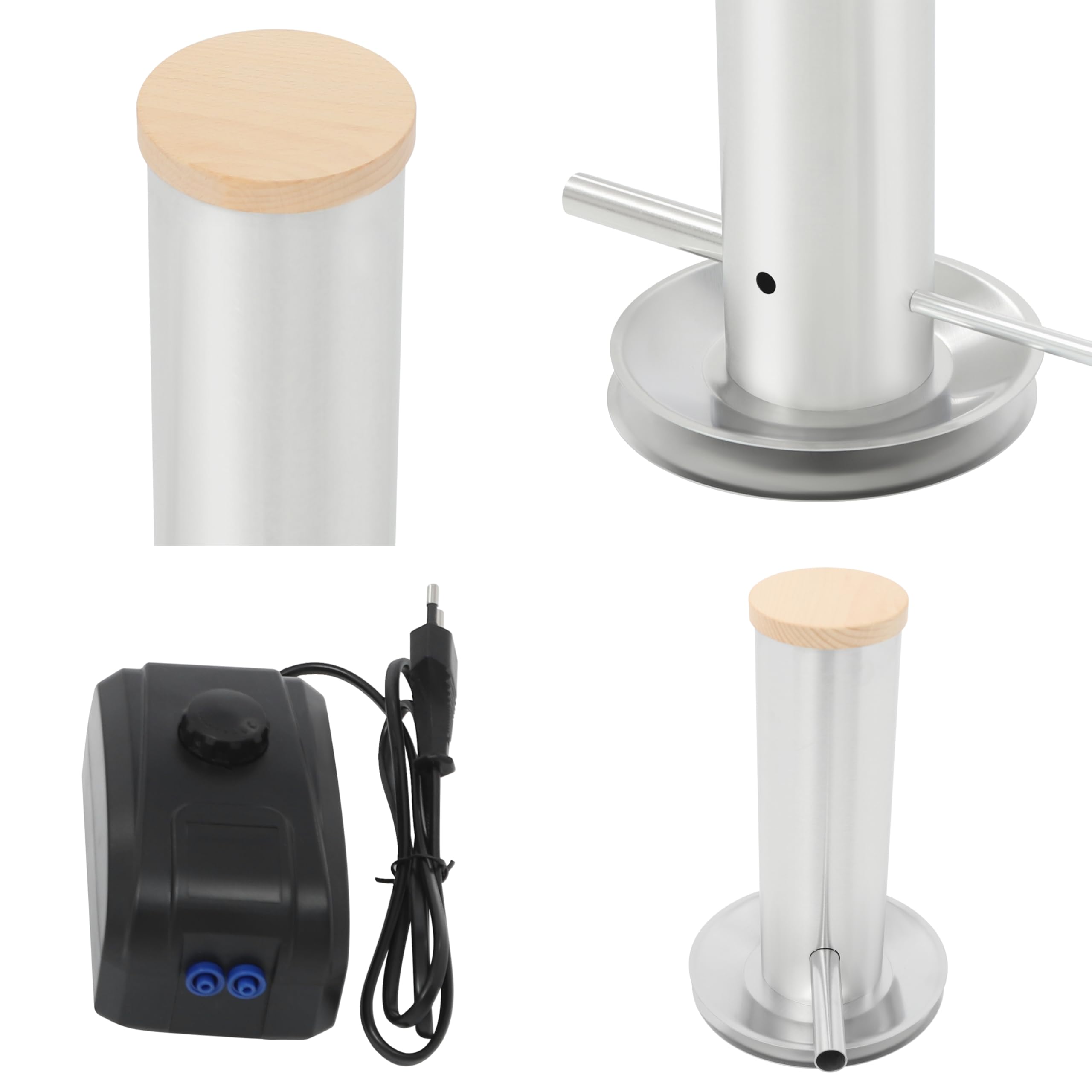 Generatore elettrico di fumo freddo da 1,7 l, in acciaio inox con coperchio in legno, generatore di fumo a freddo portatile con pompa ad aria, generatore di fumo per fumare pesce, carne, formaggio