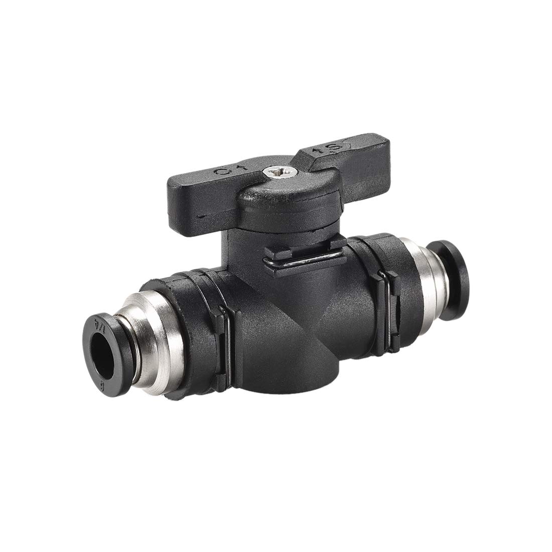 sourcing map Pneumatic Ball Valve, Push to Connect, 6mm Inner Diameter, for Air Flow Control, Plastic Zinc Alloy Black