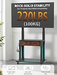 Rolling TV Stand with Fabric Drawer for 32-75 Inch Flat/Curved Screen Adjustable Height LCD/LED/OLED with Storage Mobile TV Cart on Wheels up to 220lbs for Home Office Outdoor Max VESA 600x400mm