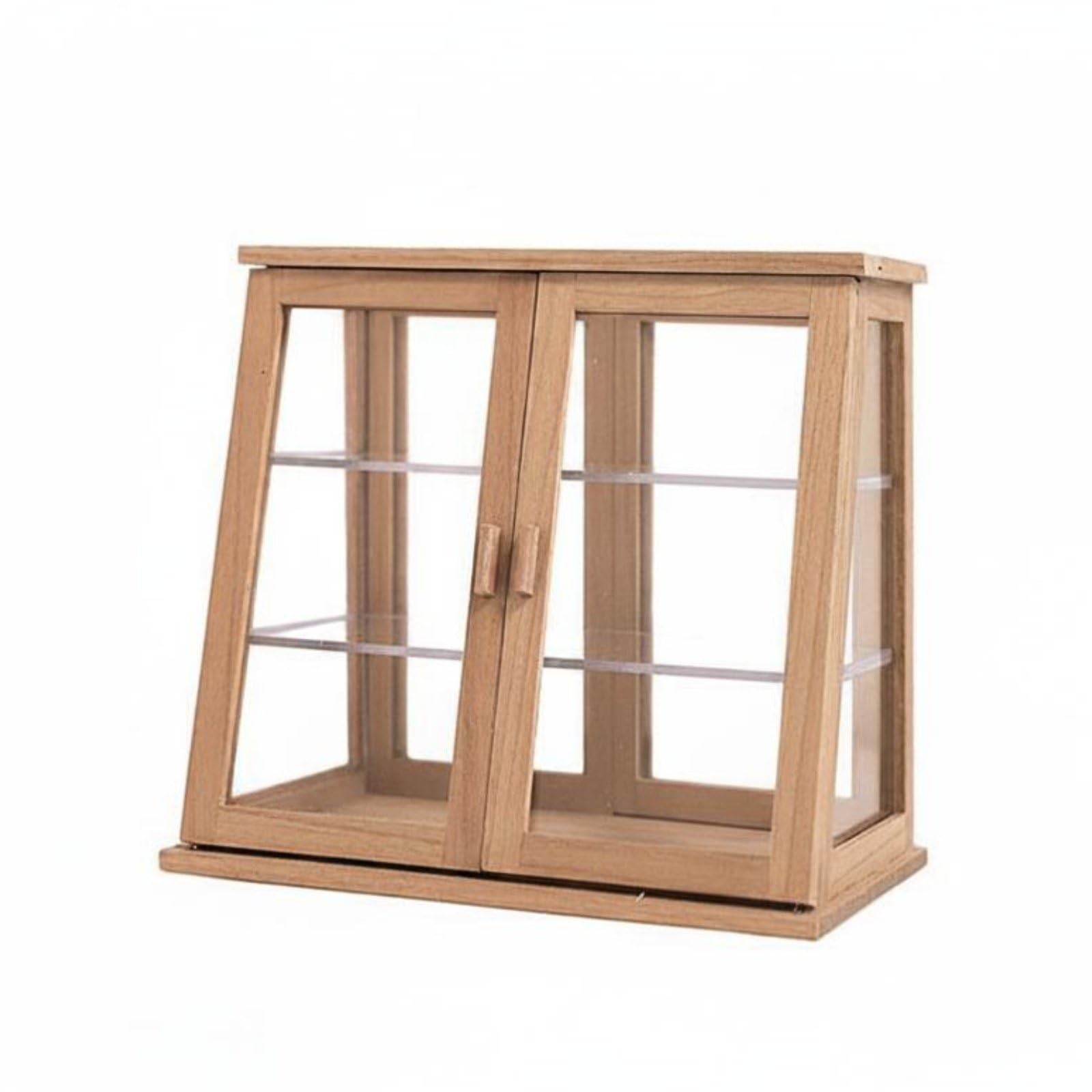 Credenza Espositiva in Miniatura Doppia Anta Vetrina in Miniatura Legno Fatto a Mobile Espositore Vittoriano per Diorami, C-Ciliegio Grezzo, Vetrina Per Torte A Doppia Porta Lunghezza 100mm