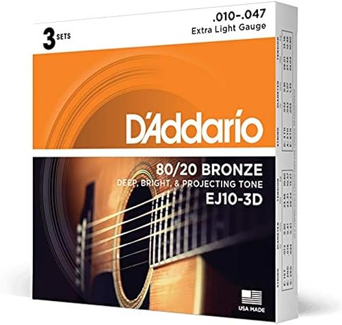 3 Paquetes De D 'Addario EJ10 cuerdas para guitarra acústica de bronce, extra luz, 10 – 47