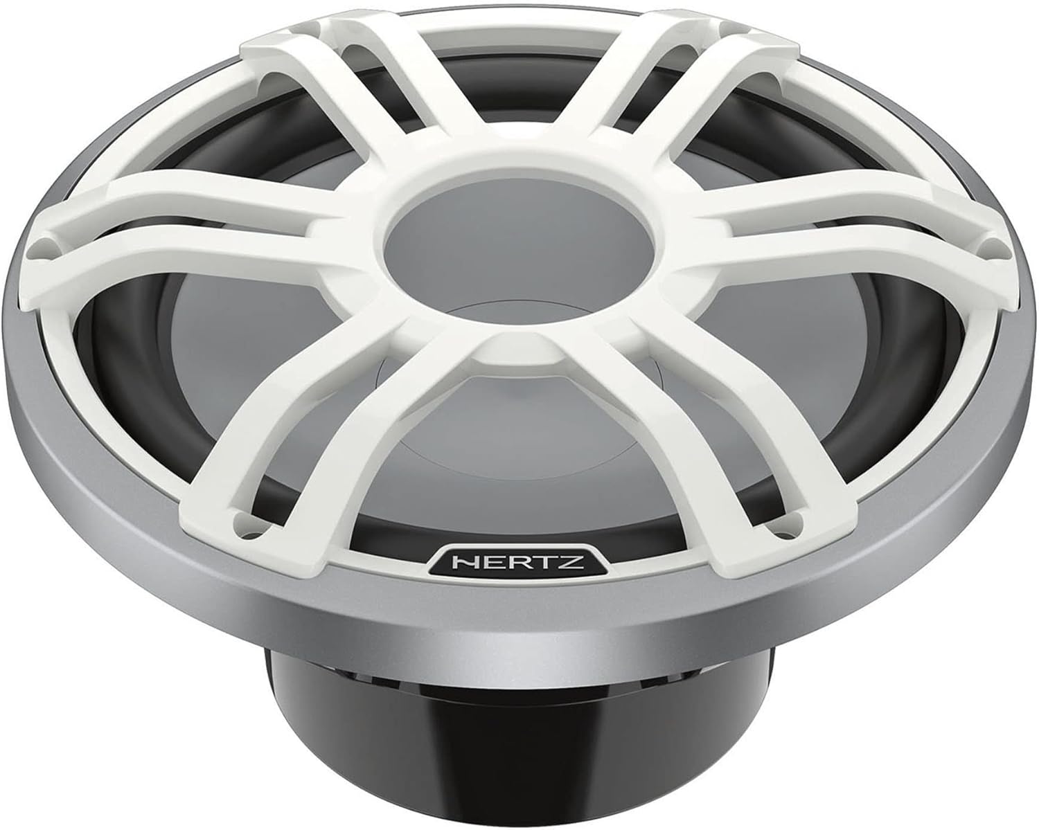 HERTZ Venezia V1 Monoblock Subwoofer Marine Amplifier with 2 HMS 12 S2-LD-SW 12" 2 Ohm Marine Subwoofer with RGB LEDs, White Sport Grille