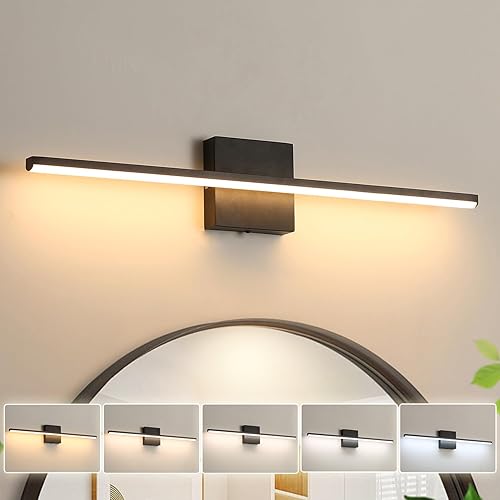 Miniatura 7 de Moderna lámpara de tocador de baño de 24 pulgadas, 18 W, lámpara de baño negra sobre el espejo, regulable 5CCT LED iluminación de pared para espejo