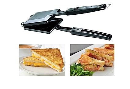 Crevizon King Shape Non-Stick Iron Coating Duet 2-Cut Gas Sendwich Toster (Black Color)