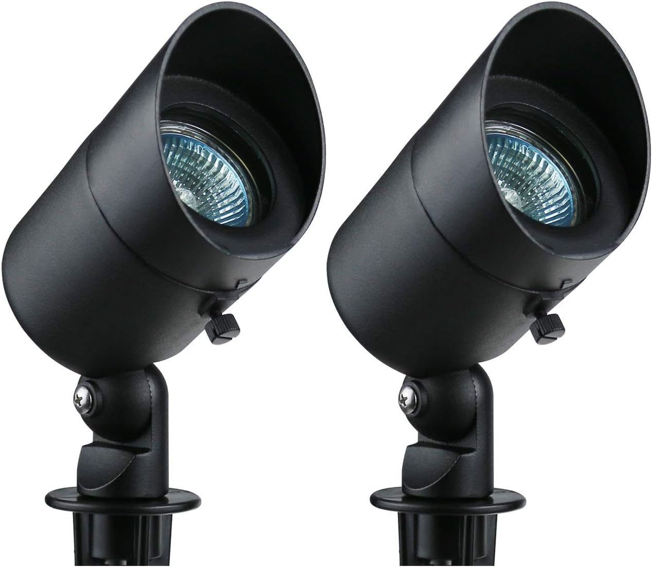 Lumina Waterproof Landscape Lights 12V Low Voltage Outdoor Pathway Garden Landscape Spotlight for Lawn, Yard, Fence, Walls, Trees Adjustable Aluminum Housing with Warm White Black SFL0101-BK2 (2PK)