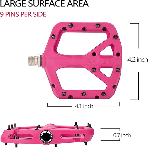 Miniatura 3 de FIFTY-FIFTY Pedales de bicicleta de montaña, compuesto de nailon MTB antideslizante, pedales de bicicleta de 916 pulgadas, plataforma plana ligera y