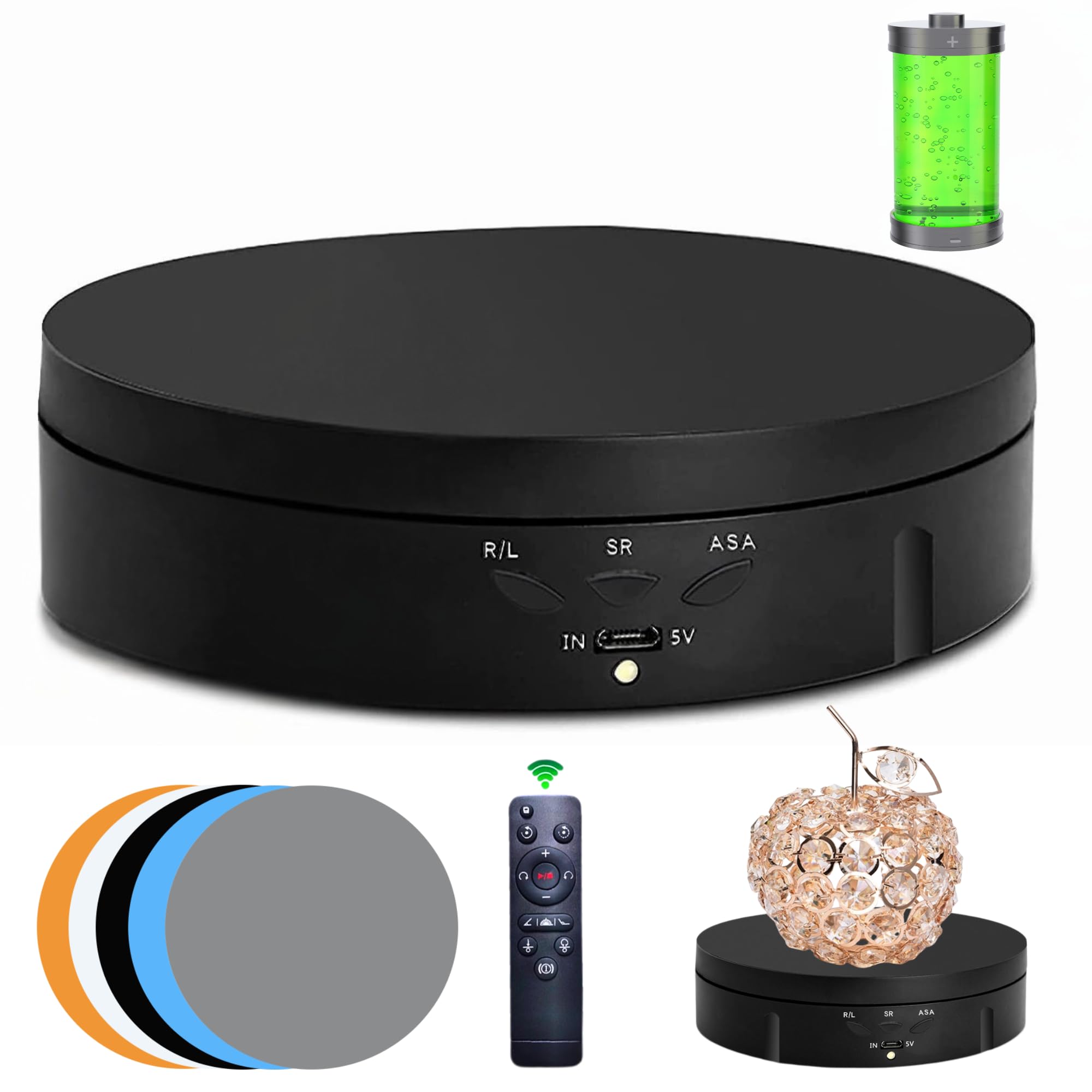 JAYEGT Motorized Rotating Display Stand, 5.74inch /22lbs Load, 360 Degree Electronic Turntable Display Stand for Photography Products Shows , Jewelry, with 5 Colors Backgrounds (Black/Remote Control)